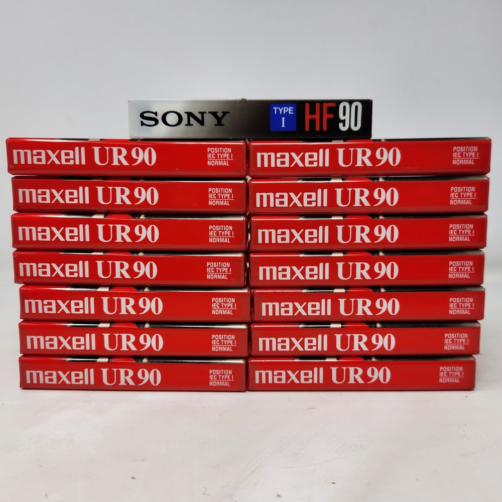 15 Pack Blank Audio Cassette Tapes 14 Maxell UR 90 1 Sony HF 90 New Sealed